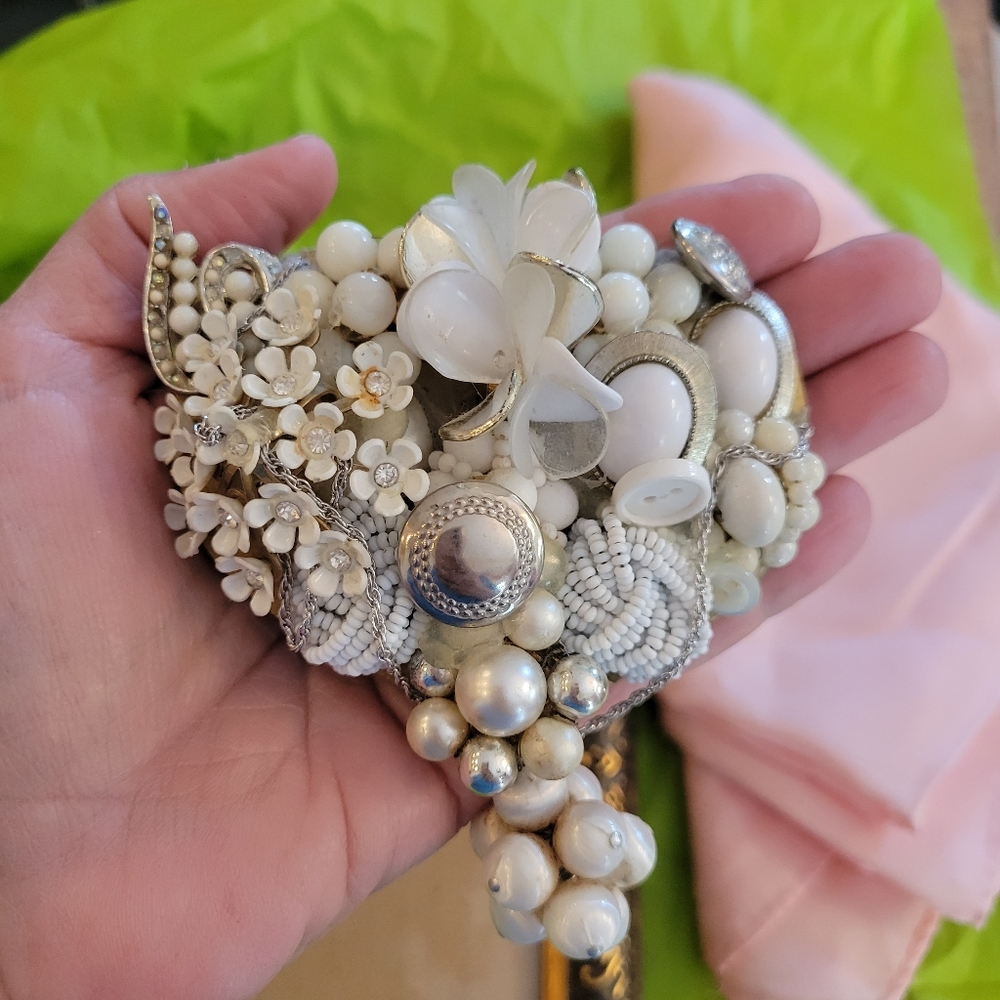 Handcrafted Brooch Embellished Vintage Jewelry ~ Pretty ~ Wedding ~ Shabby Chic